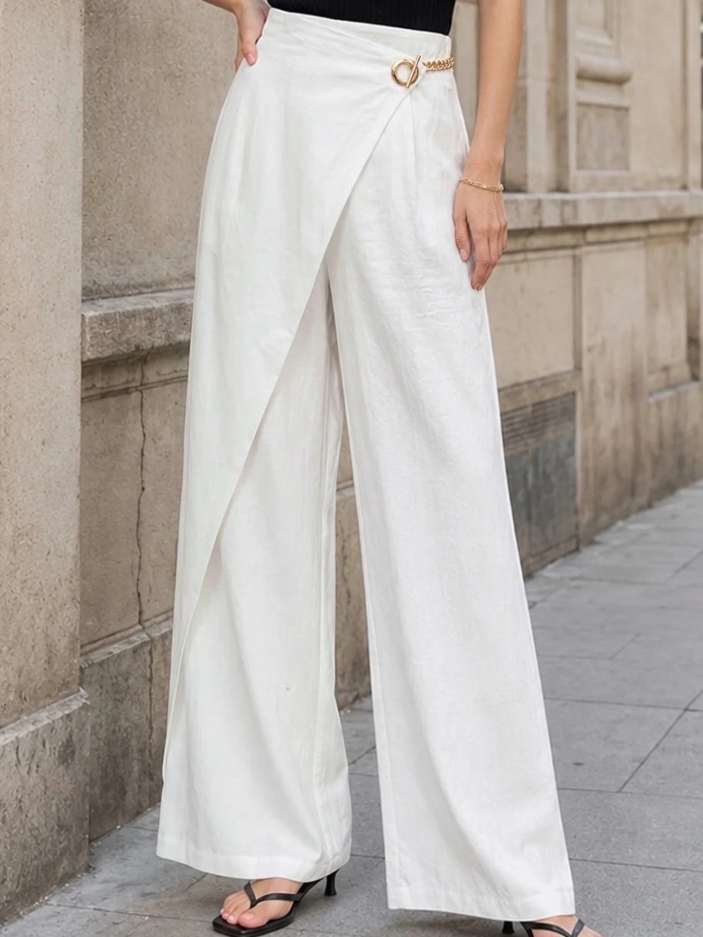Commense Chain Ring Linen Blend Pants
